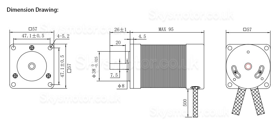 24V 100W Brushless DC Motor BLDC Motor OK57BLS95-230A 3000RPM 32Ncm 6.3A 3 Phase Ф57mm